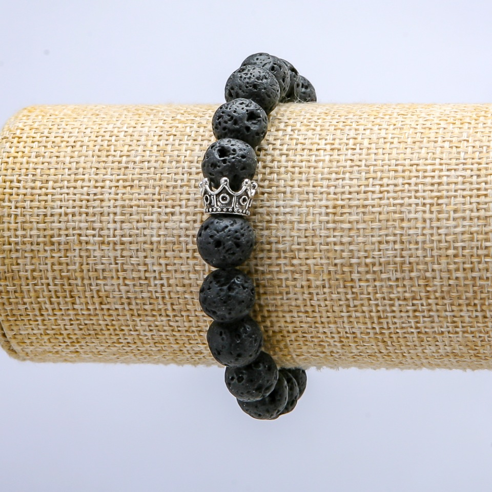 Elastic Lava Bracelet, 10mm Diameter ±, with Crown
