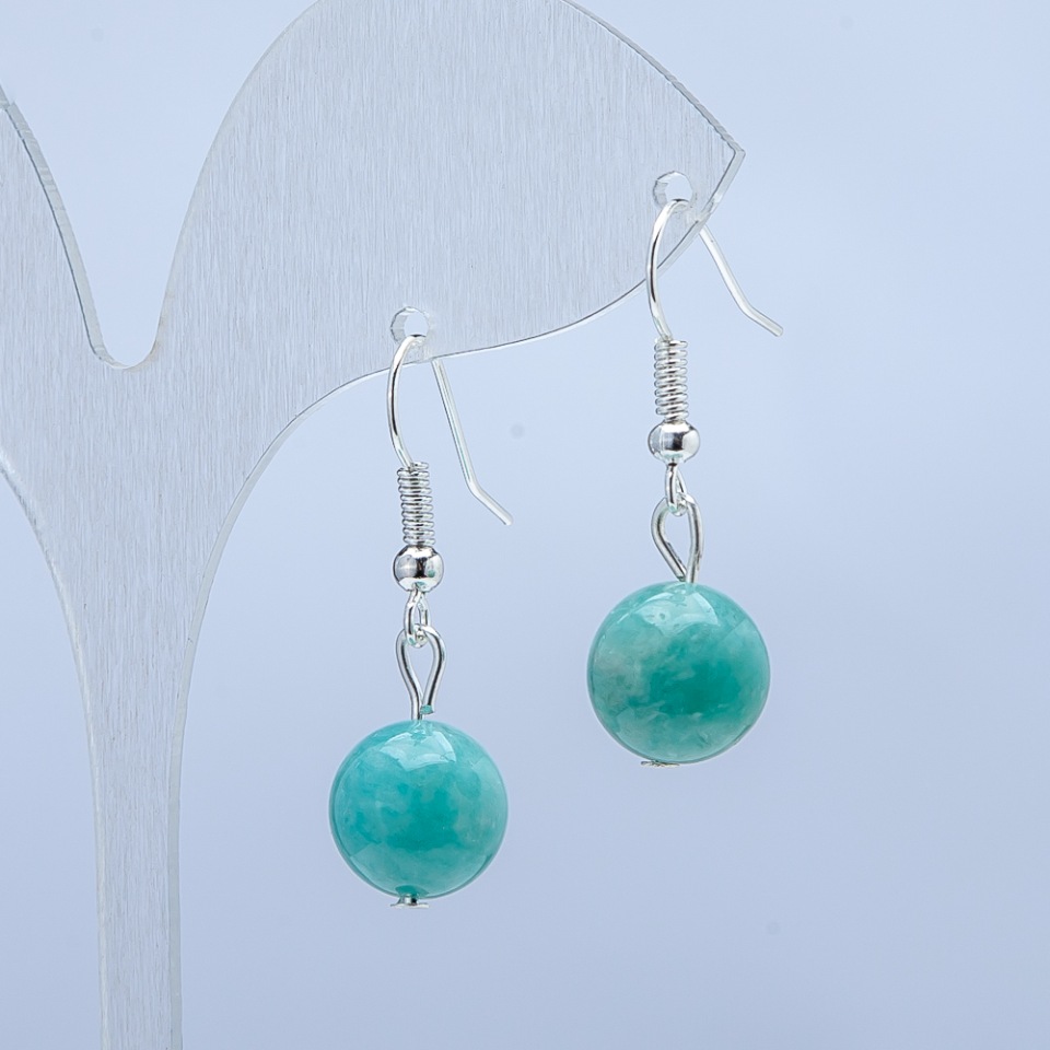 Earrings made from natural Burmese jadeite, smooth ball, diameter 10 mm, length 33 mm