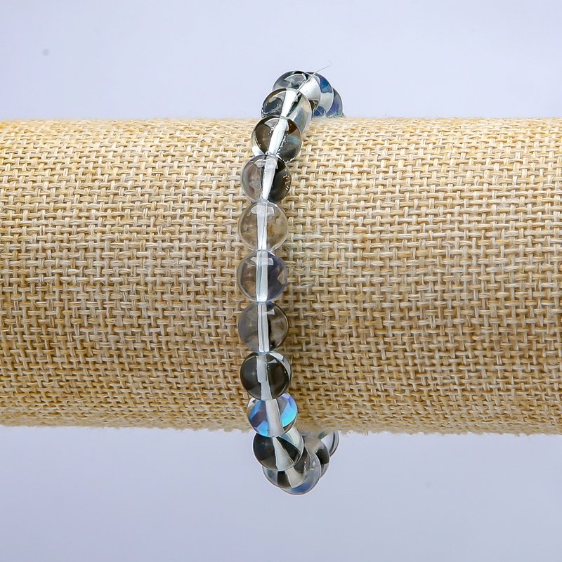 Opal Glass Bracelet, Blue Opal with Chameleon Effect, Elastic Band, Smooth Beads, 8 mm Diameter, 18 cm Length