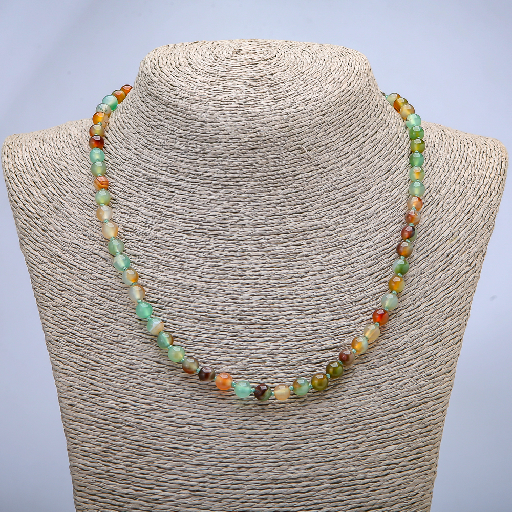 Beaded Necklace of Brazilian Agate, Smooth Beads, 6mm Diameter, Length 45 cm+