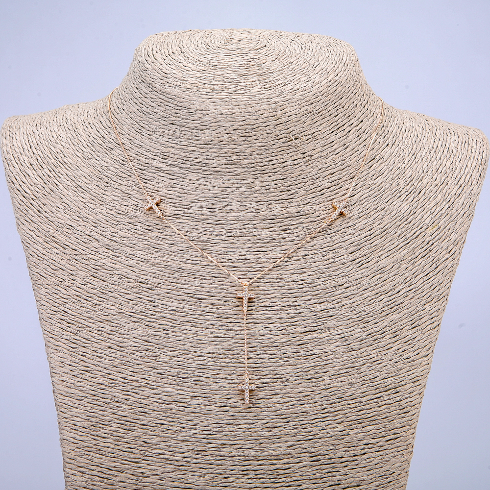 Xuping Chain with 18K Gold Plating and White Crystal Pendants, 0.6 mm Thick, Length 48-53 cm (adjustable)