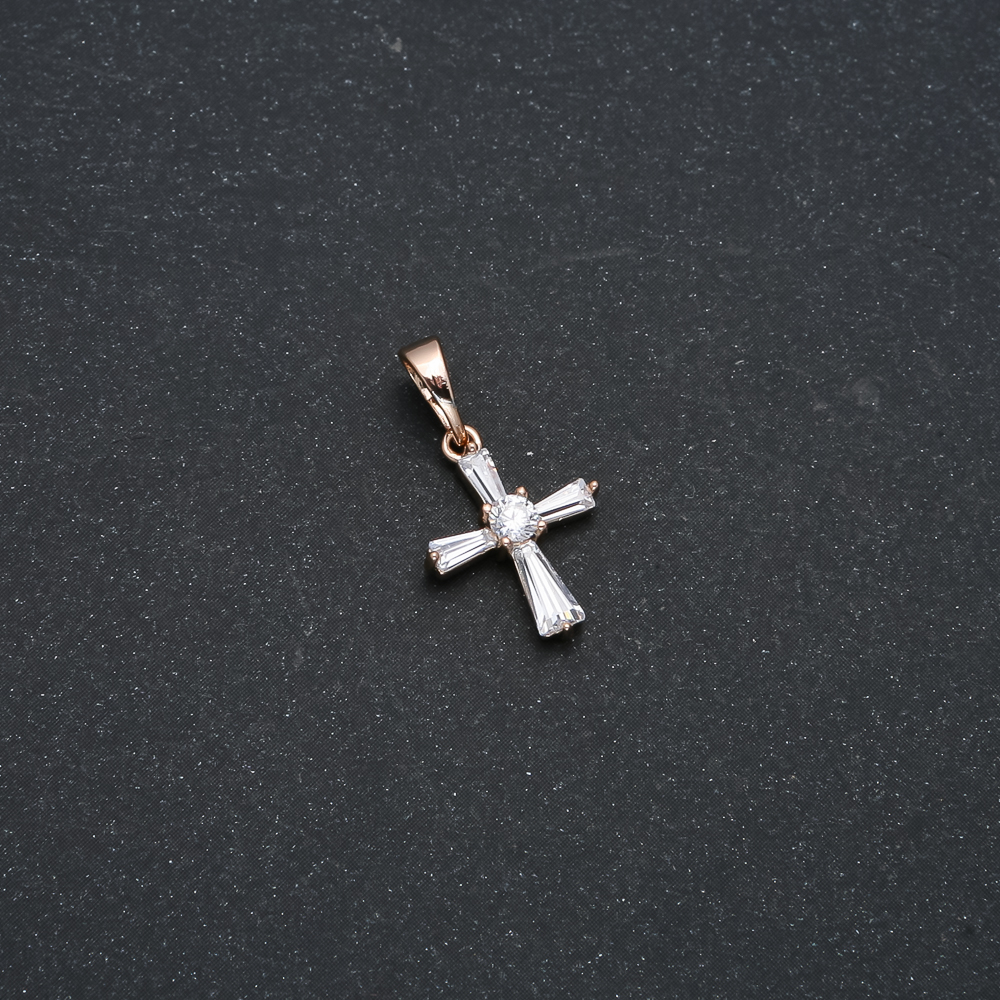 Pendant Xuping 18K Gold Plating Cross with White Crystals, dimensions 21x12 mm +
