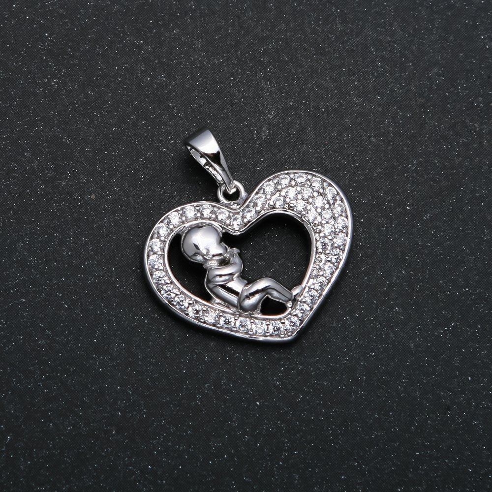Xuping Rhodium-Plated Baby Heart Pendant with White Crystals, diameter 23x21 mm +
