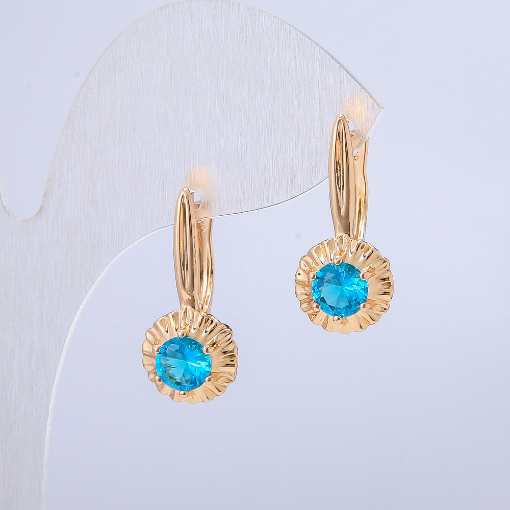 Xuping Earrings 18K Gold Plating with Blue Crystal, diameter about 10.5 mm + -, length about 24 mm +
