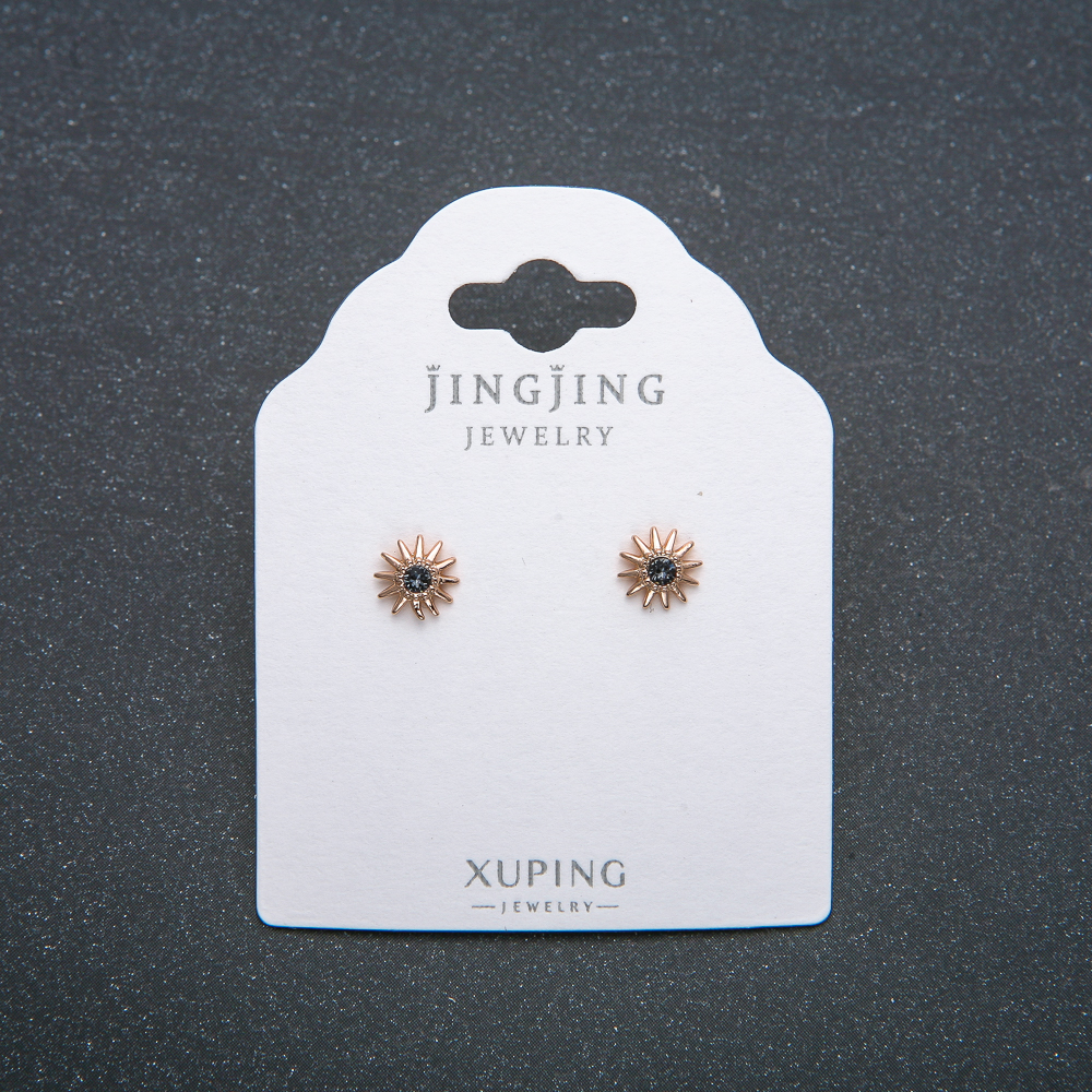 Xuping 18K Gold-Plated Stud Earrings with Gray Crystal, 6.5 mm Diameter +