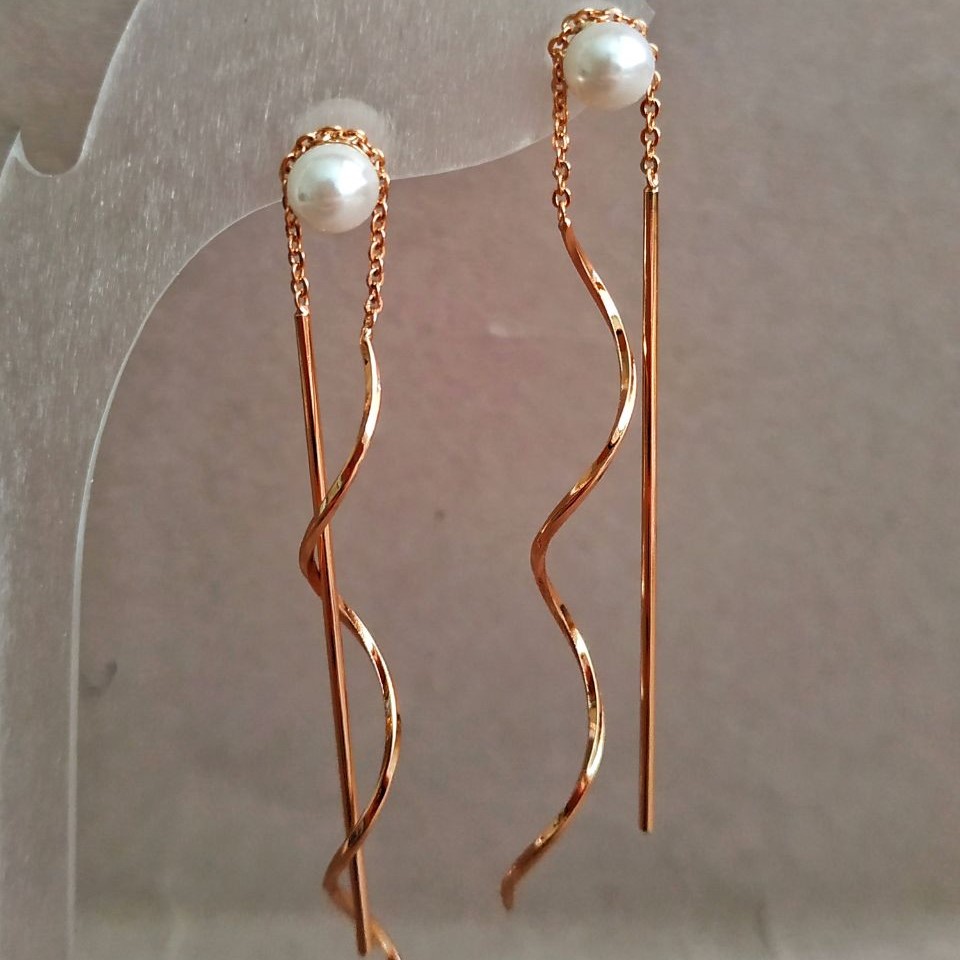 Xuping 18K Gold Plated Earrings with a Pearl Bead, Length 60 mm+