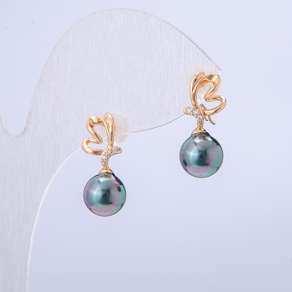 Earrings Xuping 18K Gold Plating with White Crystals and Black Gasoline Seed Bead, Diameter 19x8 mm +