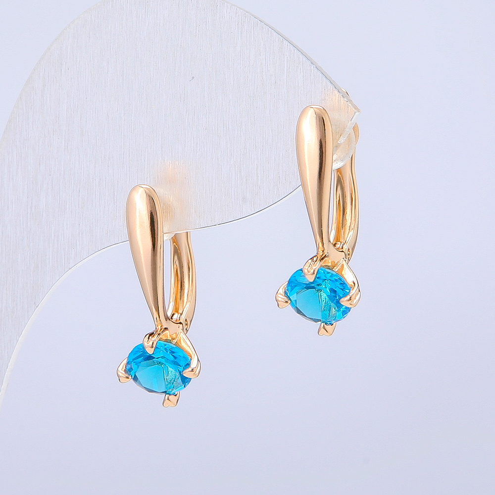 Xuping Earrings with 18K Gold Plating and Blue Crystal, Diameter 22×8 mm +