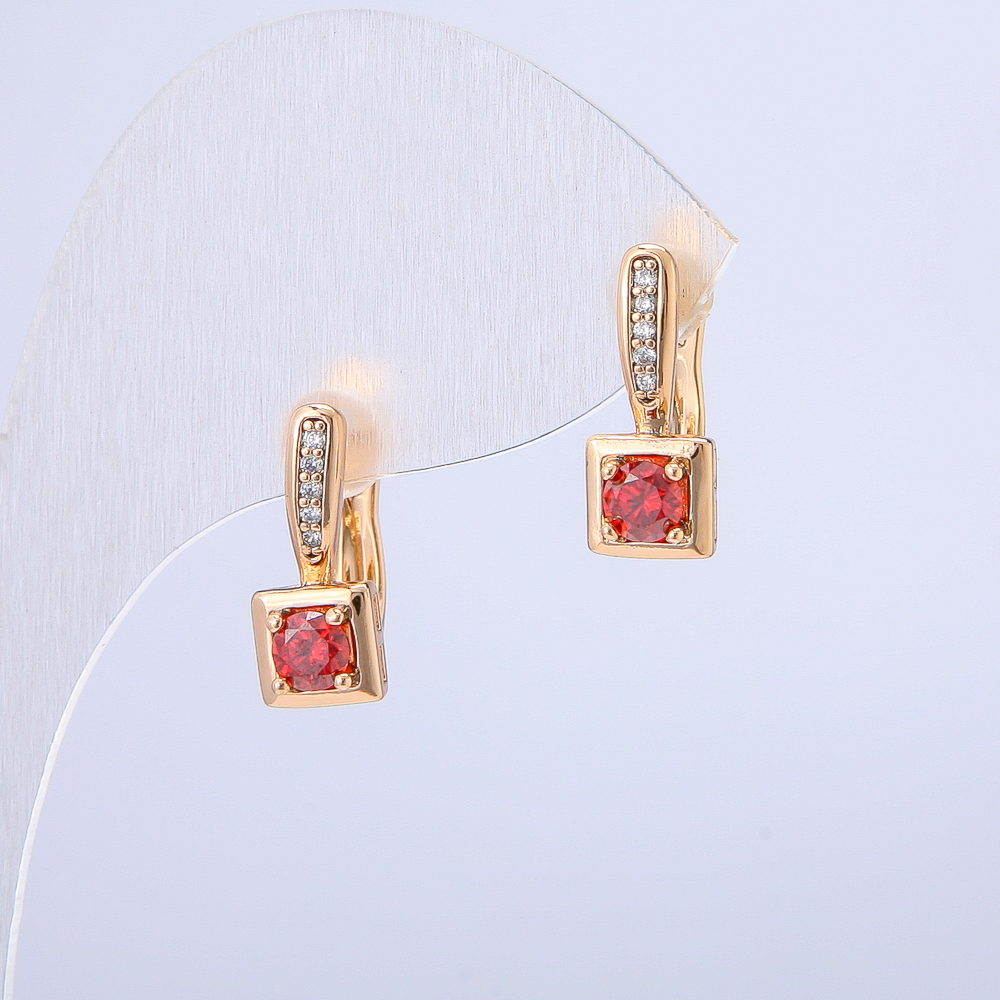 Earrings Xuping 18K Gold Plating with White Rhinestones and Red Crystal, Diameter 16x7mm +
