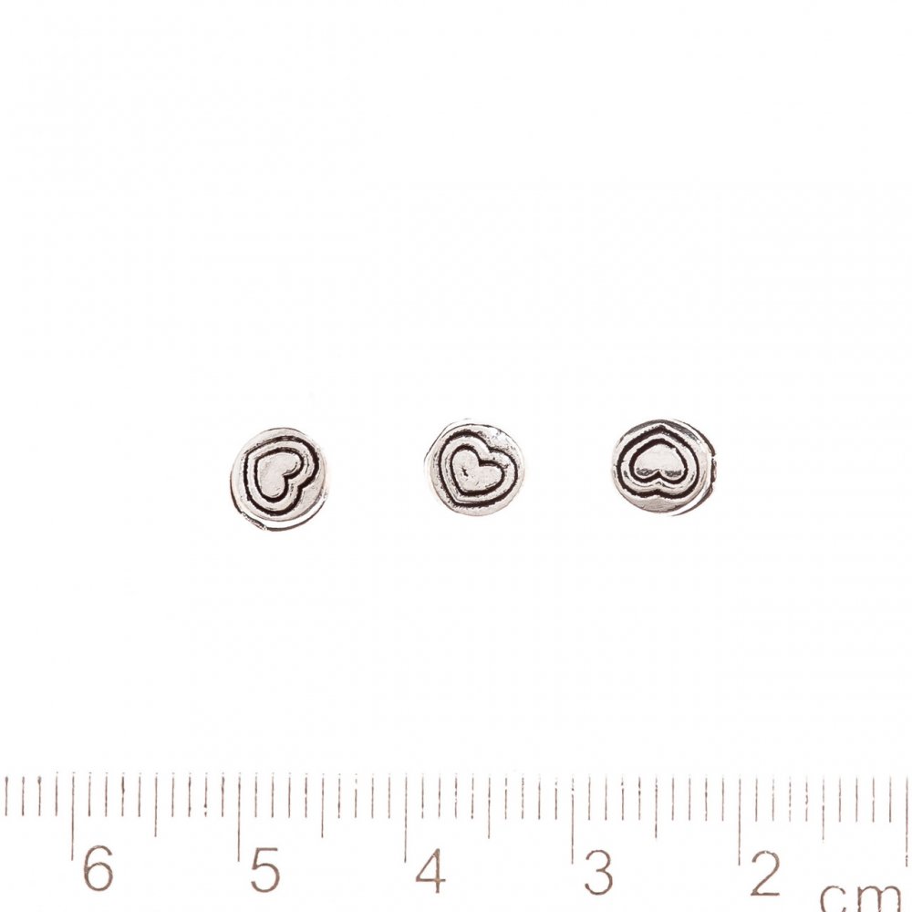 Bead findings 'Heart Pattern' 6x6 mm, hole diameter 1 mm, metal color Silver; pack 20 g +/- 45 pcs