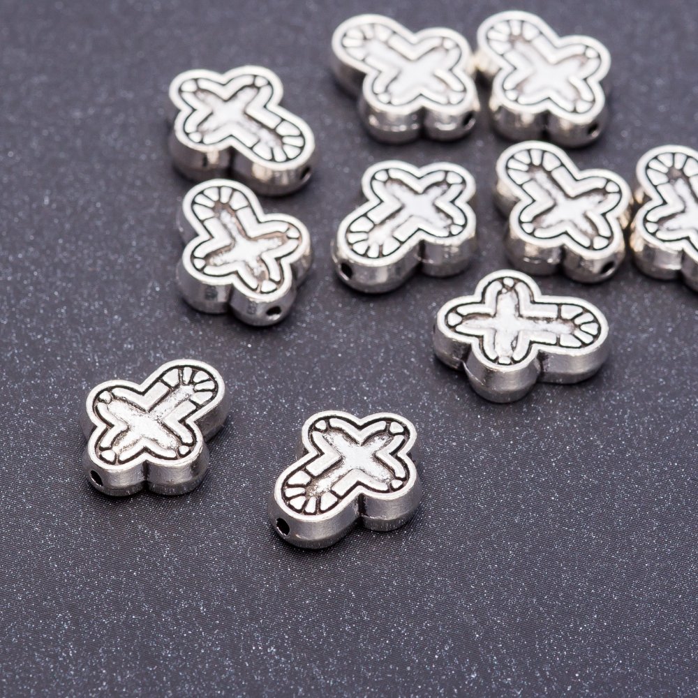 Bead findings: Cross bead, 14×12 mm, hole diameter d mm, metal color 'silver', pack. 20 g +/- 10 pcs