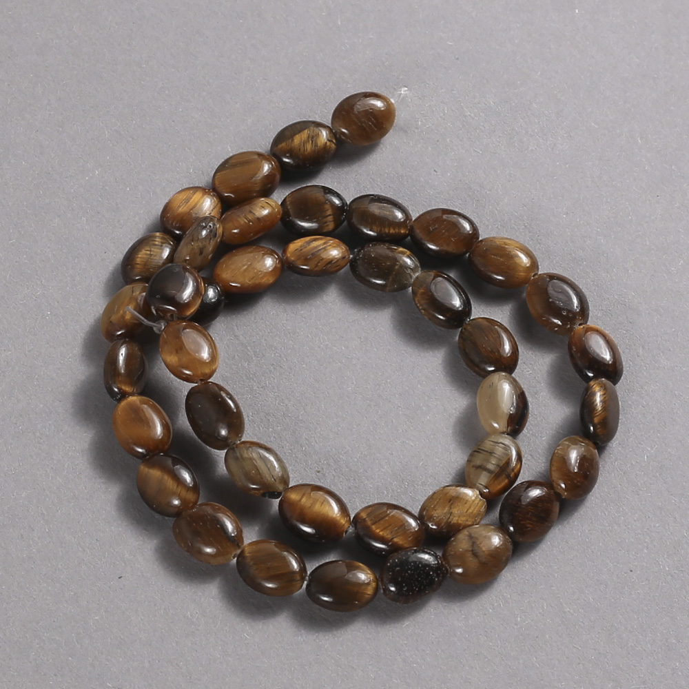 Tiger's Eye Beads on Cord, Smooth Oval, 10x8mm + -, length 39 cm +