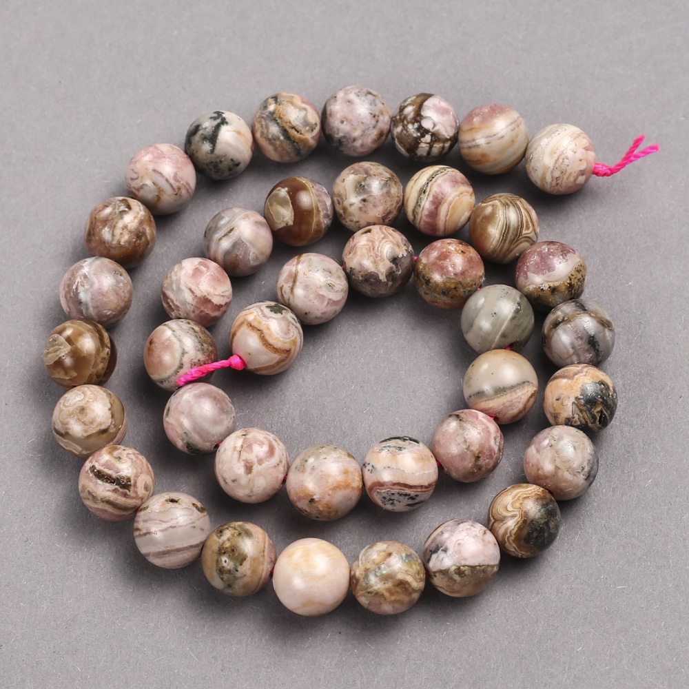 Rhodochrosite Beads on a Thread, Smooth Round Beads, 10mm Diameter, 38 cm Length