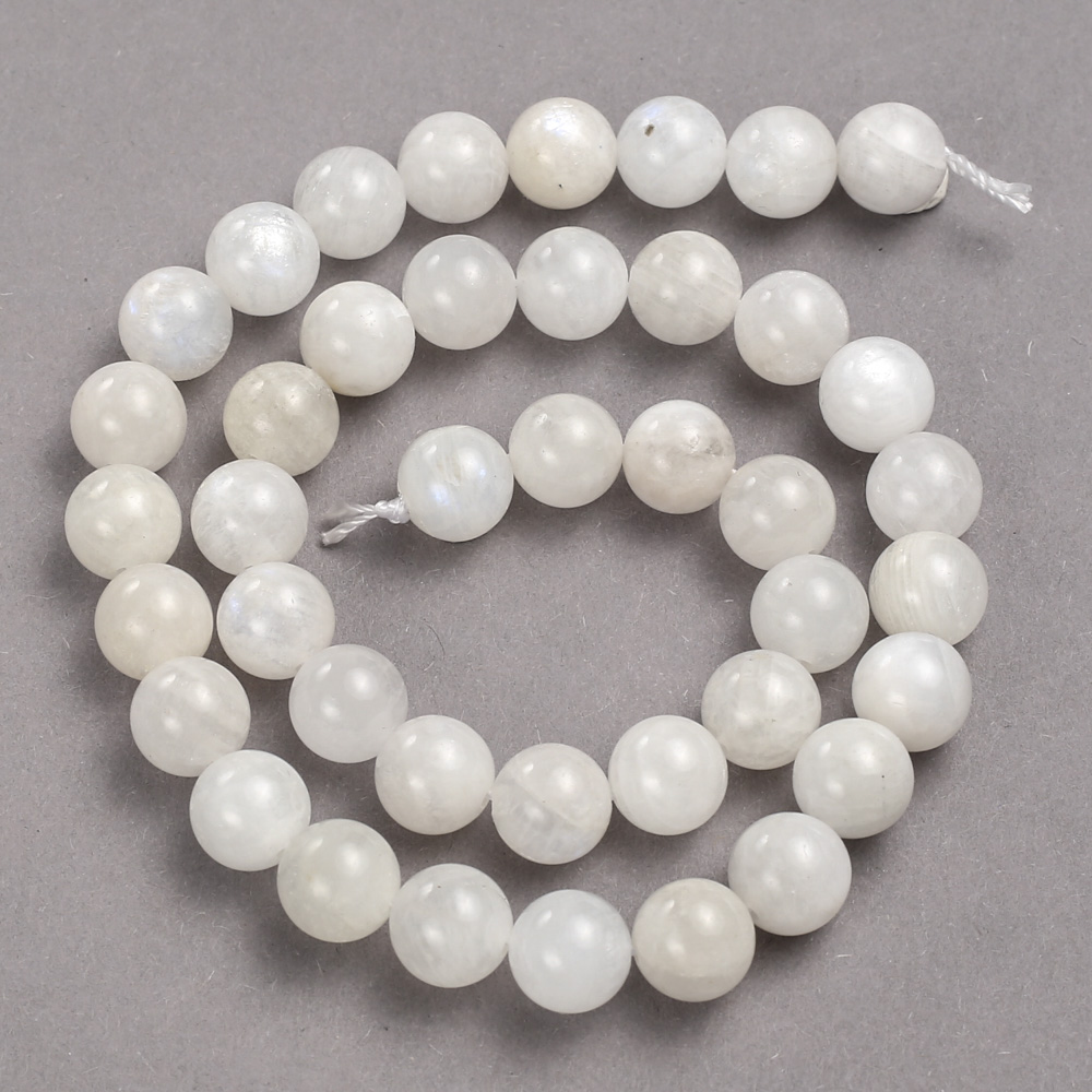 Adularia Beads on a Thread of Natural Stone, Smooth Round Bead, 10mm Diameter +-, Length 39cm +