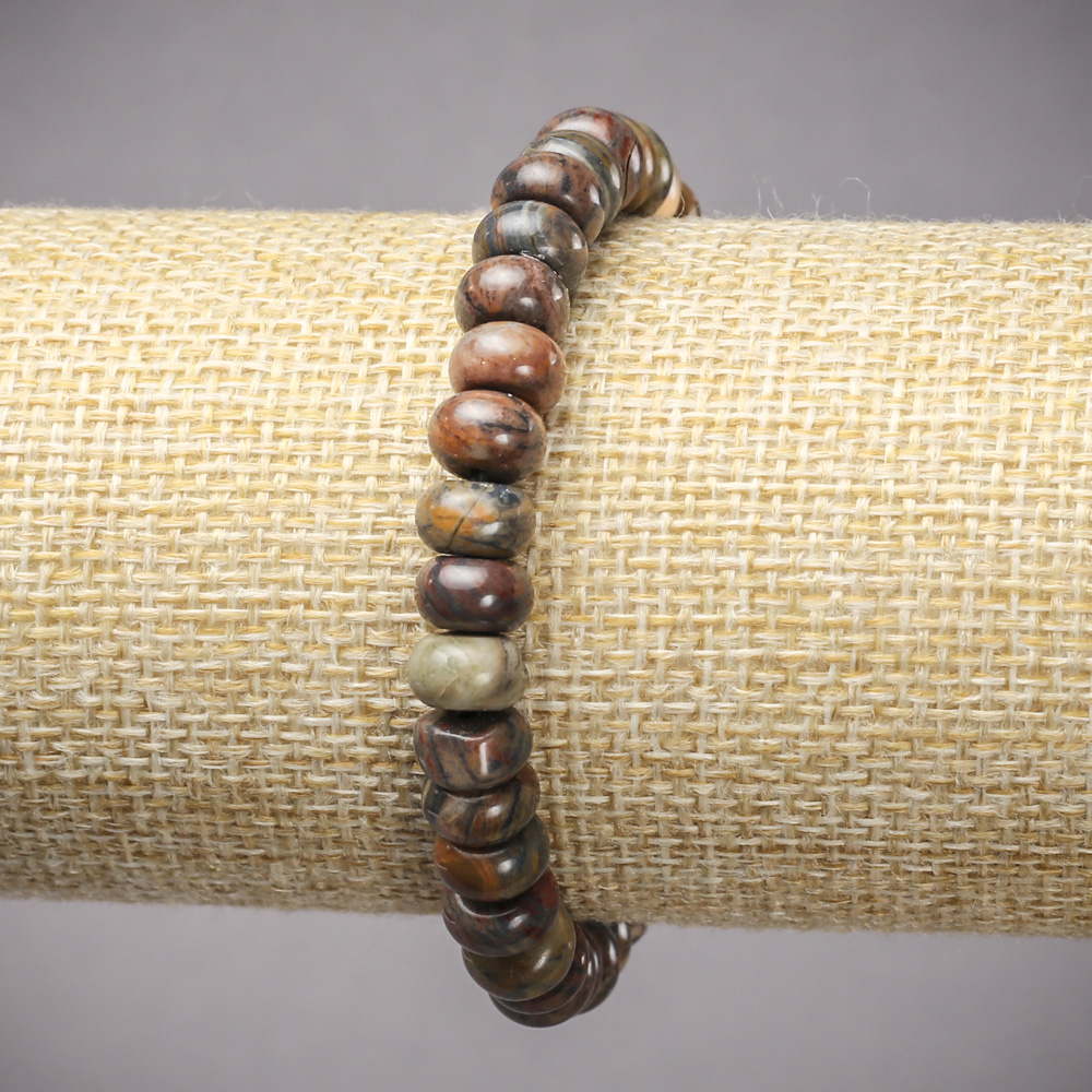 Elastic bracelet made of natural Mookaite Jasper, beads 6×4 mm ±, length 18 cm ±