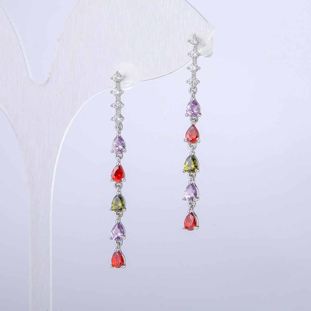 Xuping Earrings - Rhodium-plated with White Rhinestones and Crystals, 42 mm length +