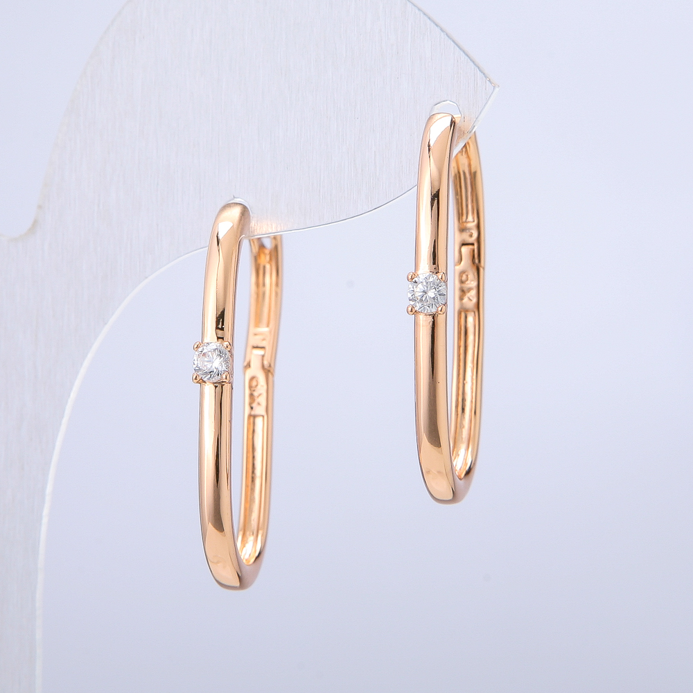 Earrings Xuping 18K Gold Plating with White Crystal, thickness 2.5 mm, length 30 mm