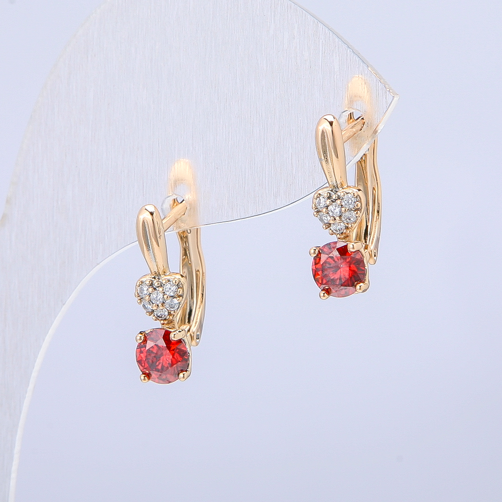 Earrings Xuping 18K Gold Plating with White Crystals and Red Crystals, Diameter 16×5mm +