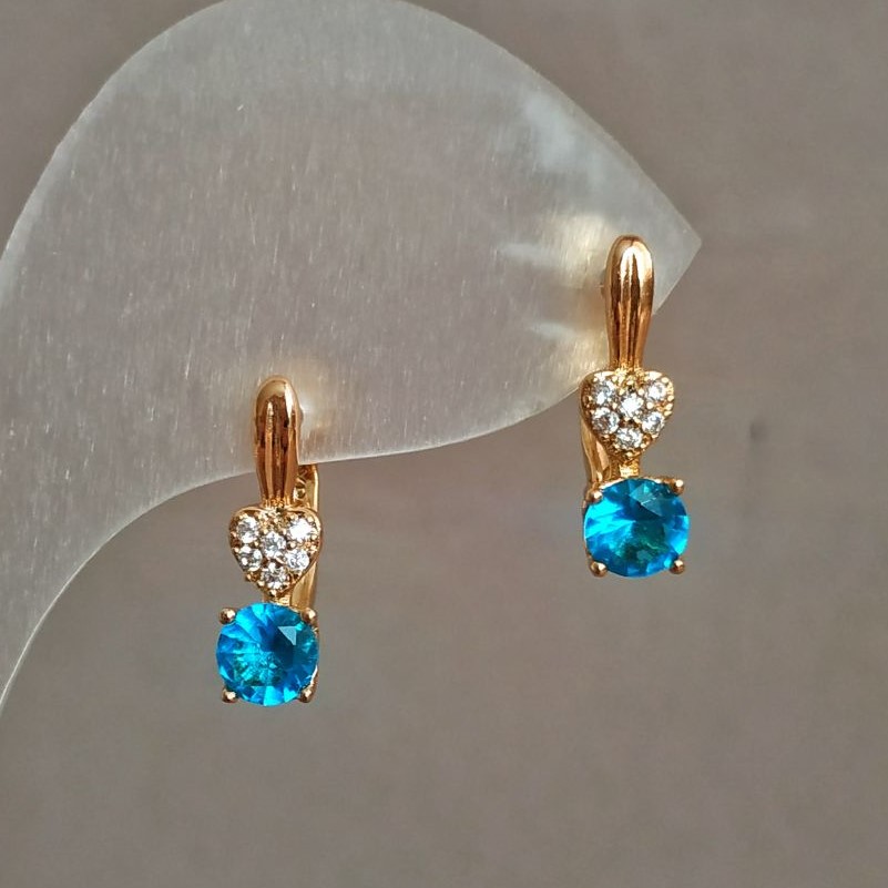Xuping Earrings 18K Gold Plated with Blue Crystal, 16×5 mm diameter +