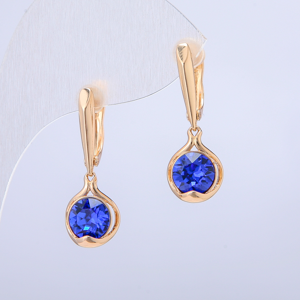 Xuping Earrings with 18K Gold Plating and Blue Crystals, Diameter 10x26 mm +