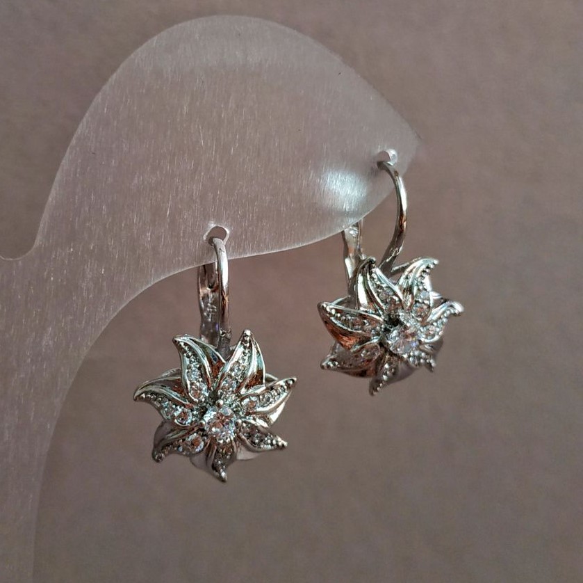 Xuping Rhodium Earrings with White Crystals, diameter 20x15 mm +