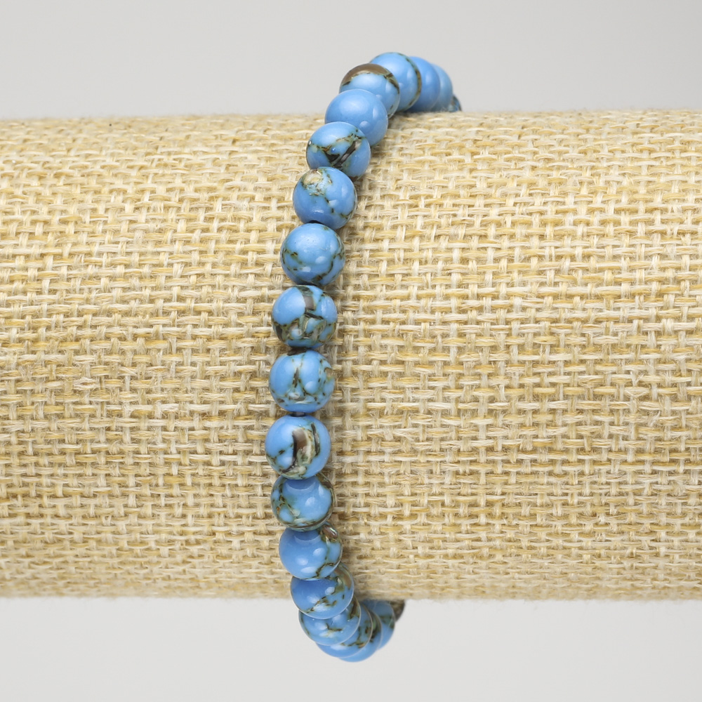 Elastic bracelet with Imperial Jade Blue (pressed) smooth bead, 6mm diameter+