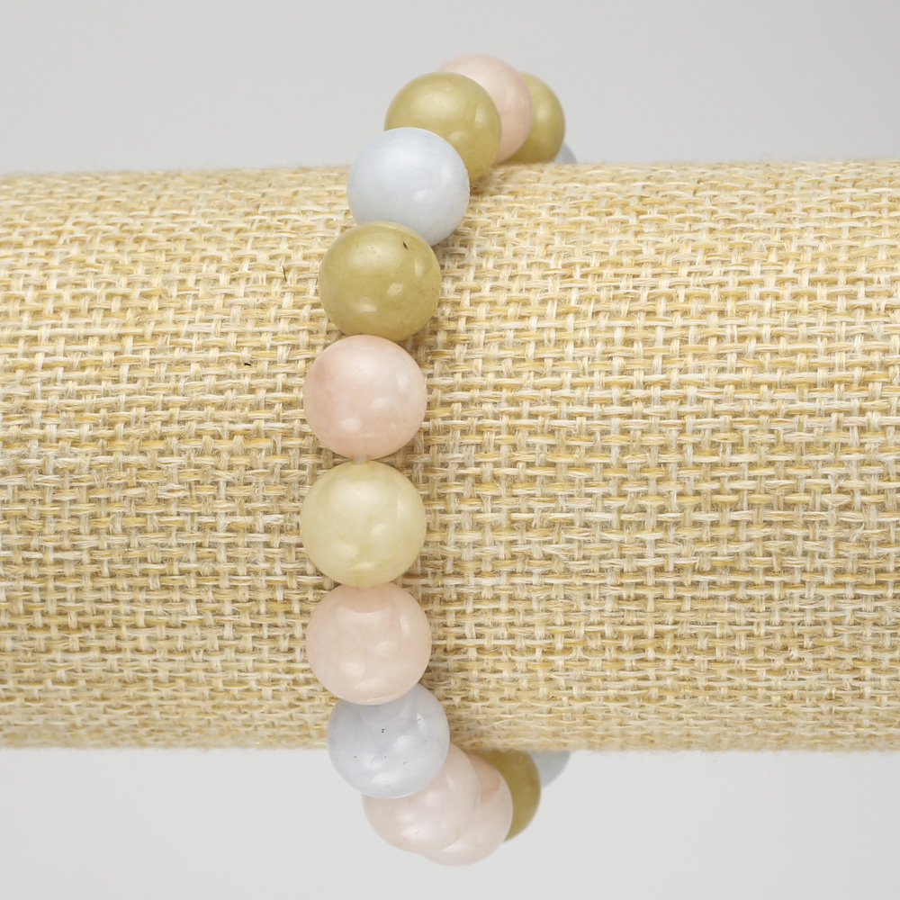 Elastic bracelet with natural Morganite, smooth beads, diameter 10.5 mm+