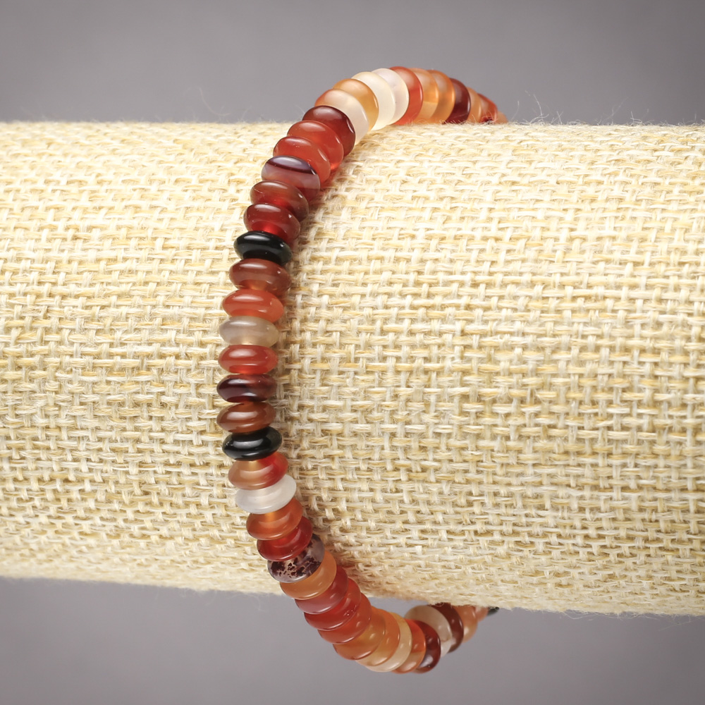 Elastic bracelet with natural Carnelian, smooth rondels, 6x3mm diameter