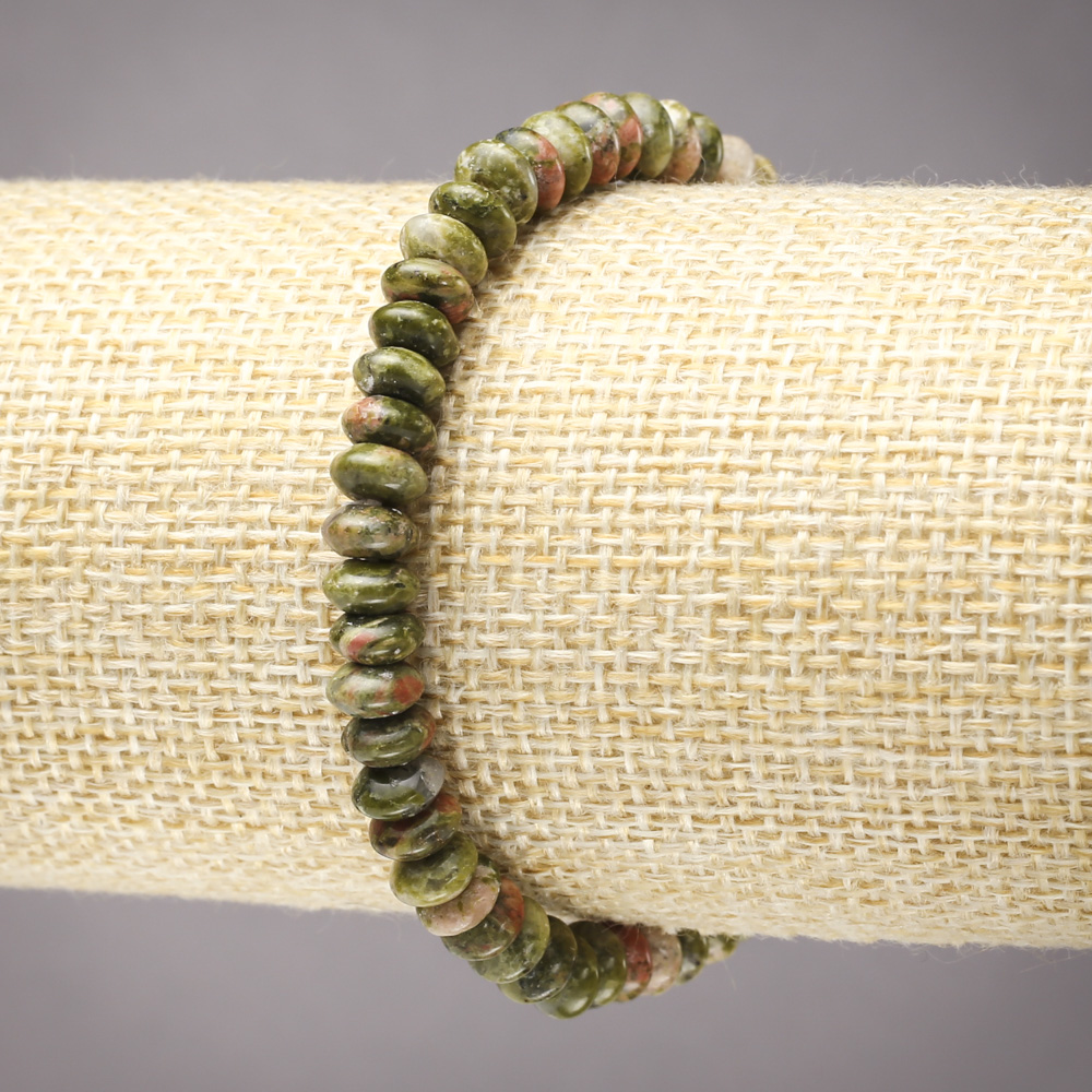 Elastic bracelet with natural stones: Jasper, Heliotrope, Unakite, smooth rondelles, diameter 6x3 mm+