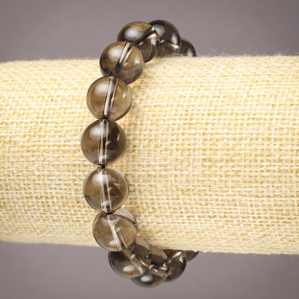 Smoky Topaz Elastic Bracelet with Smooth Beads, Diameter 12mm+