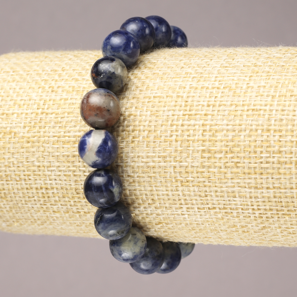 Elastic bracelet with natural sodalite, smooth beads, 10 mm diameter+