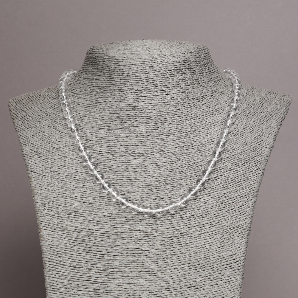 Rock crystal necklace, smooth 6 mm beads, 45 cm length