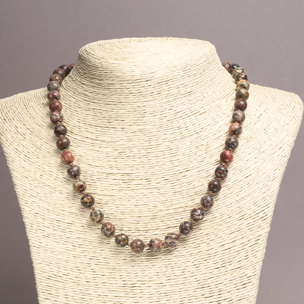 Necklace with Ocean Jasper smooth beads, 8 mm diameter, 45 cm long