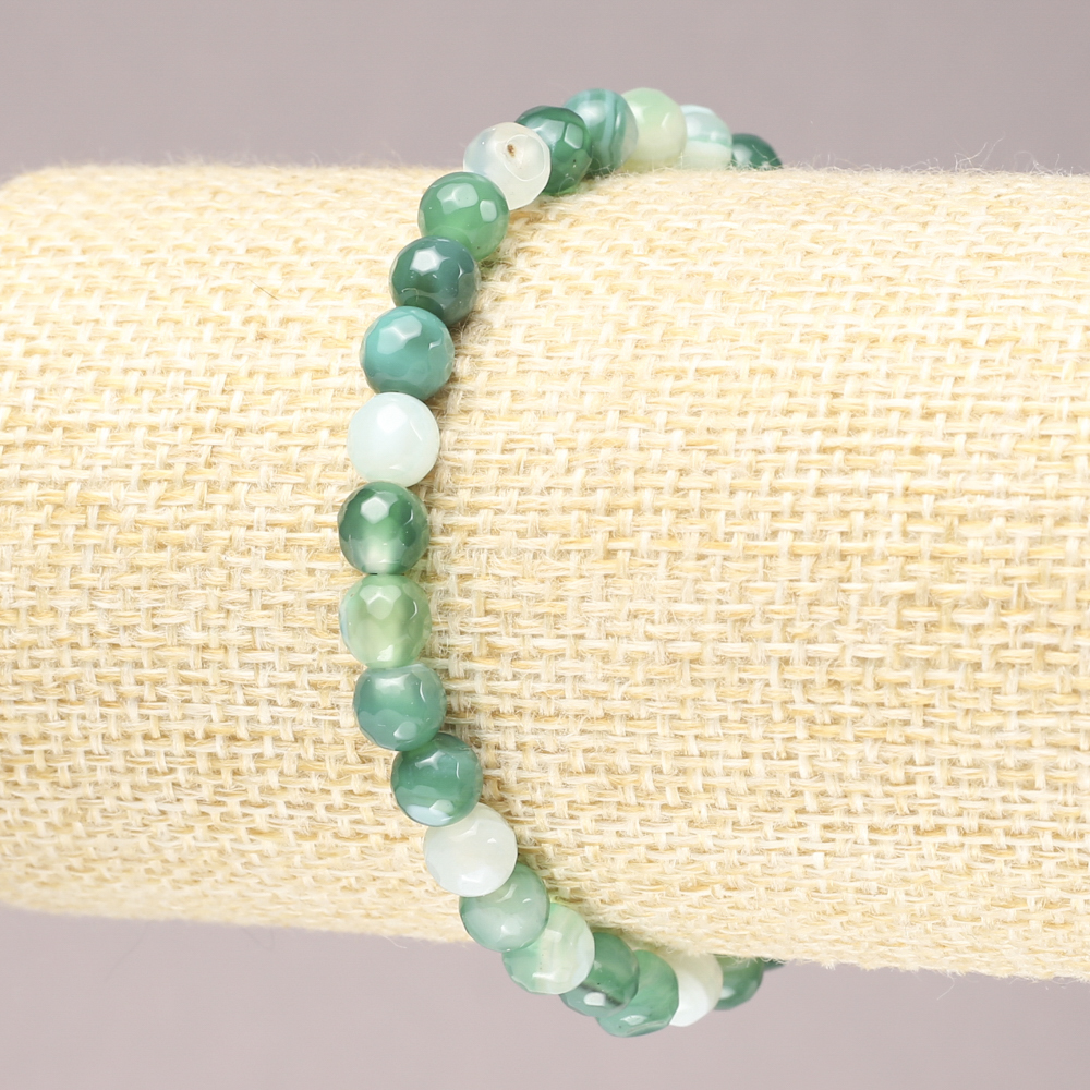 Stretch bracelet with green agate, faceted bead, 6 mm diameter+