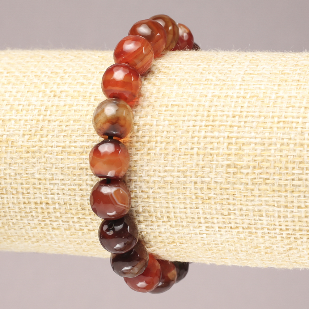 Elastic bracelet with brown agate faceted bead, 10 mm diameter+