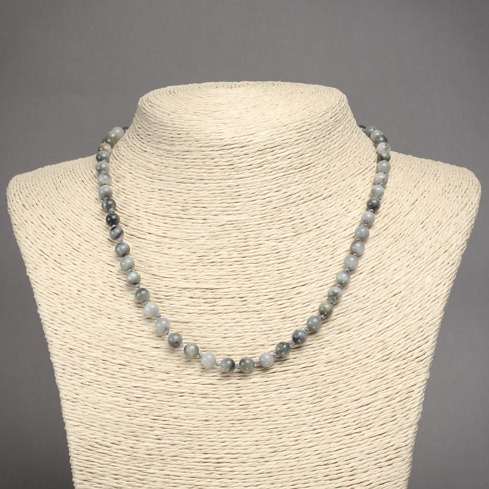 Natural stone necklace with Falcon's Eye, smooth beads, 6.5 mm diameter, 45 cm length