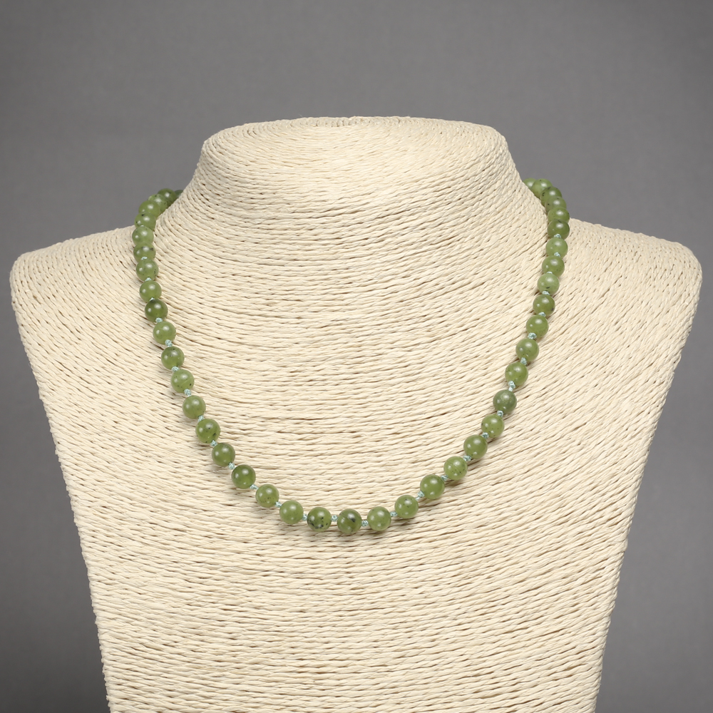 Natural Stone Necklace with Canadian Jadeite Smooth Beads, 6.5 mm Diameter, 45 cm Length