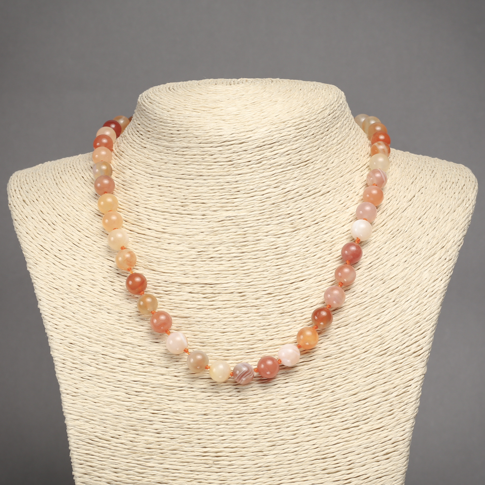 Orange agate natural-stone necklace – smooth beads, 8.5 mm diameter, 45 cm length