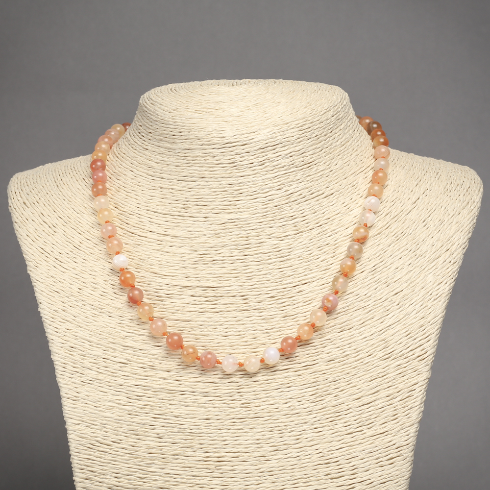 Orange Agate Necklace with Smooth Beads, 6.5 mm Diameter, 45 cm Length