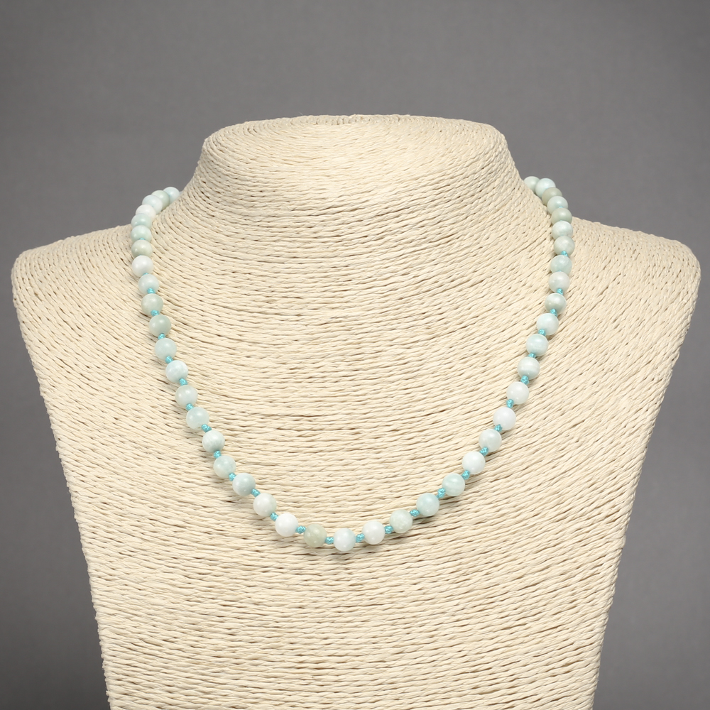 Larimar natural stone necklace, smooth bead, 6mm diameter, length 45cm