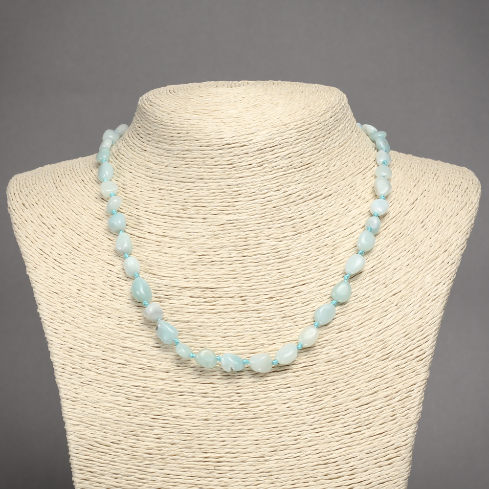Natural Larimar necklace with tumbled beads, 9×7 mm diameter, 45 cm length