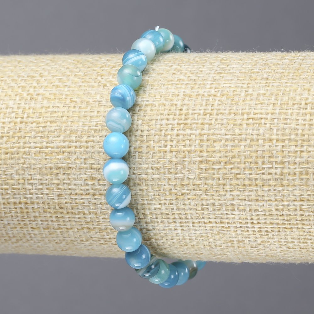 Elastic bracelet Blue Agate, smooth beads, 6 mm diameter+