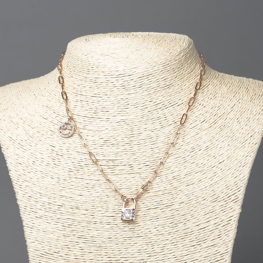 Xuping Chain 18K Gold Plated with White Crystal Pendants, 3.5 mm Thick, 43–48 cm Length