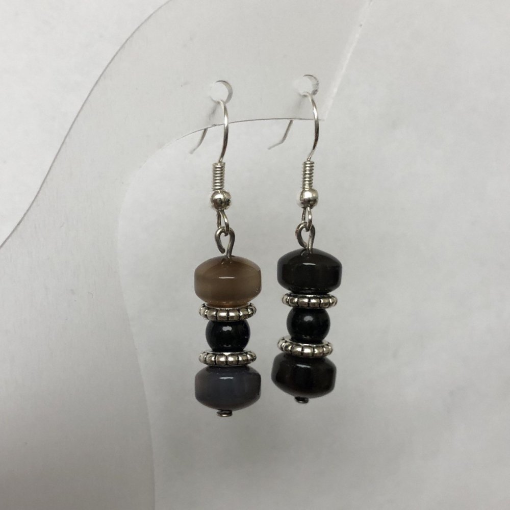 Earrings - Natural Agate Smooth Rondel, 9x7mm diameter