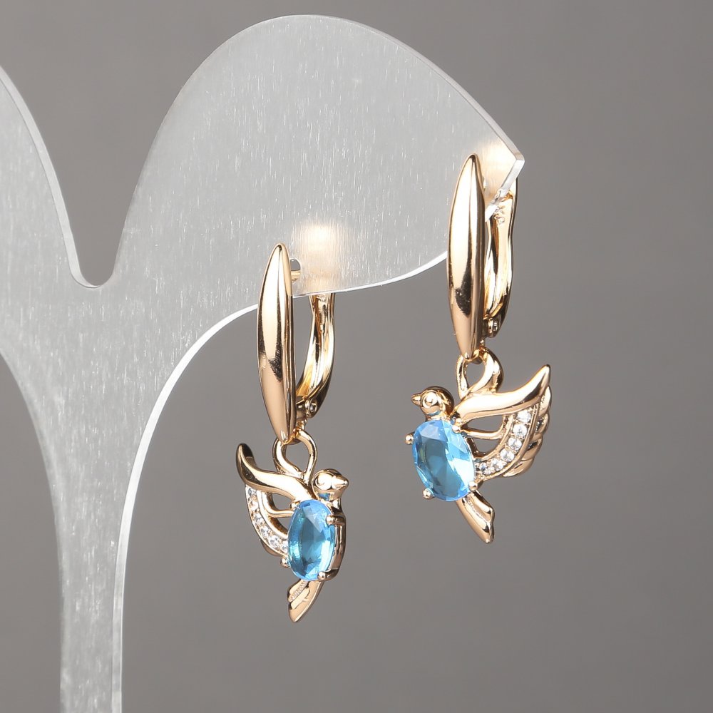 Xuping 18K Gold-Plated Earrings with White Crystals and Blue Crystals 34x12mm+