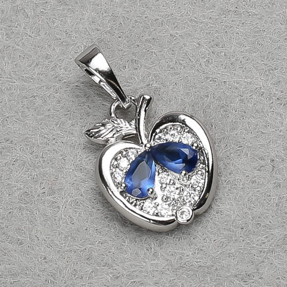 Xuping Rhodium Apple Pendant with White Rhinestones and Blue Crystals 21x12mm +