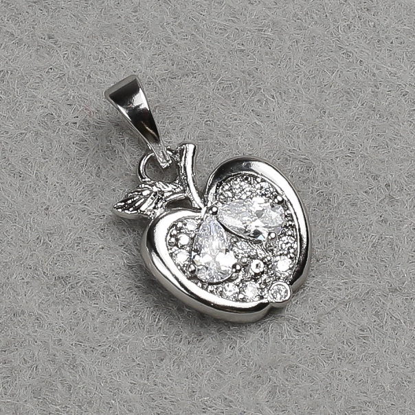 Xuping Rhodium Apple Pendant with White Rhinestones and White Crystals 21x12mm +