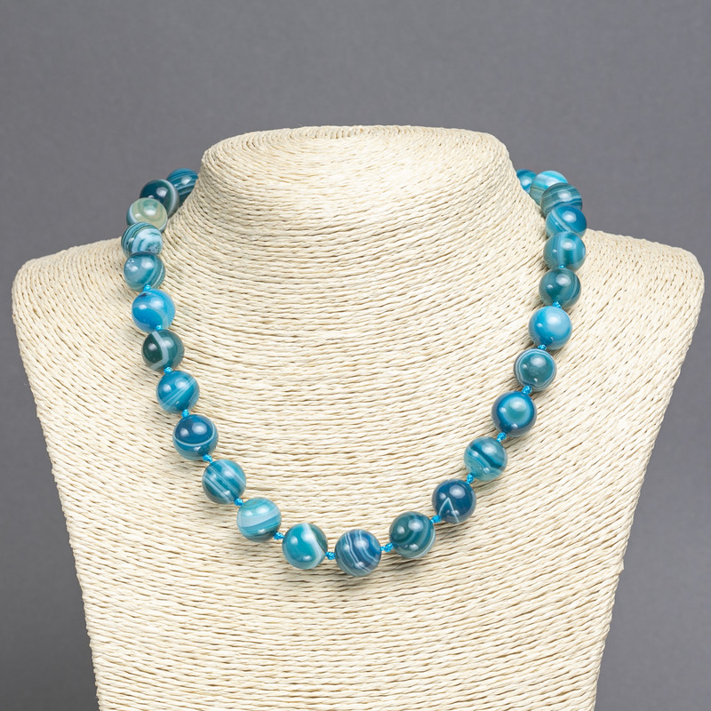 Blue Agate Beads, Smooth Round Beads, 12mm Diameter, 45cm Length