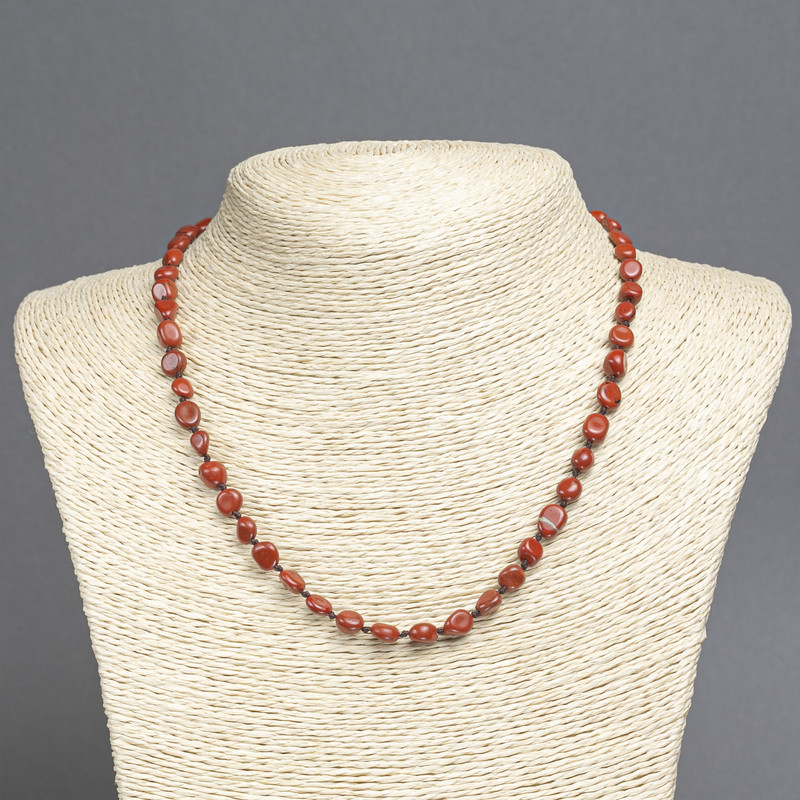 Red jasper necklace made of natural stone, tumbled, 8×6 mm beads, 45 cm long