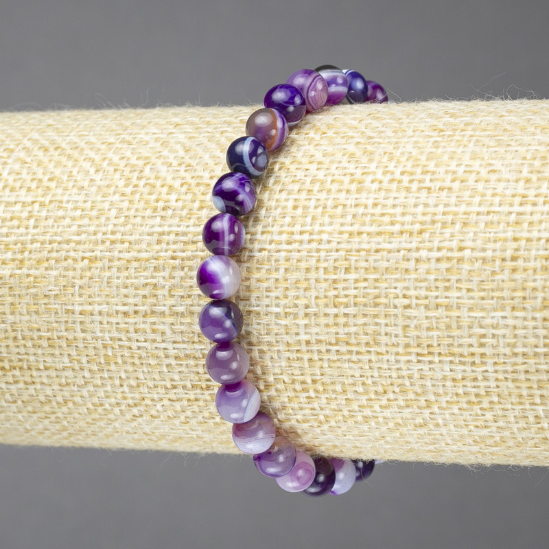 Elastic bracelet with violet eye agate beads, smooth round beads, 6mm diameter